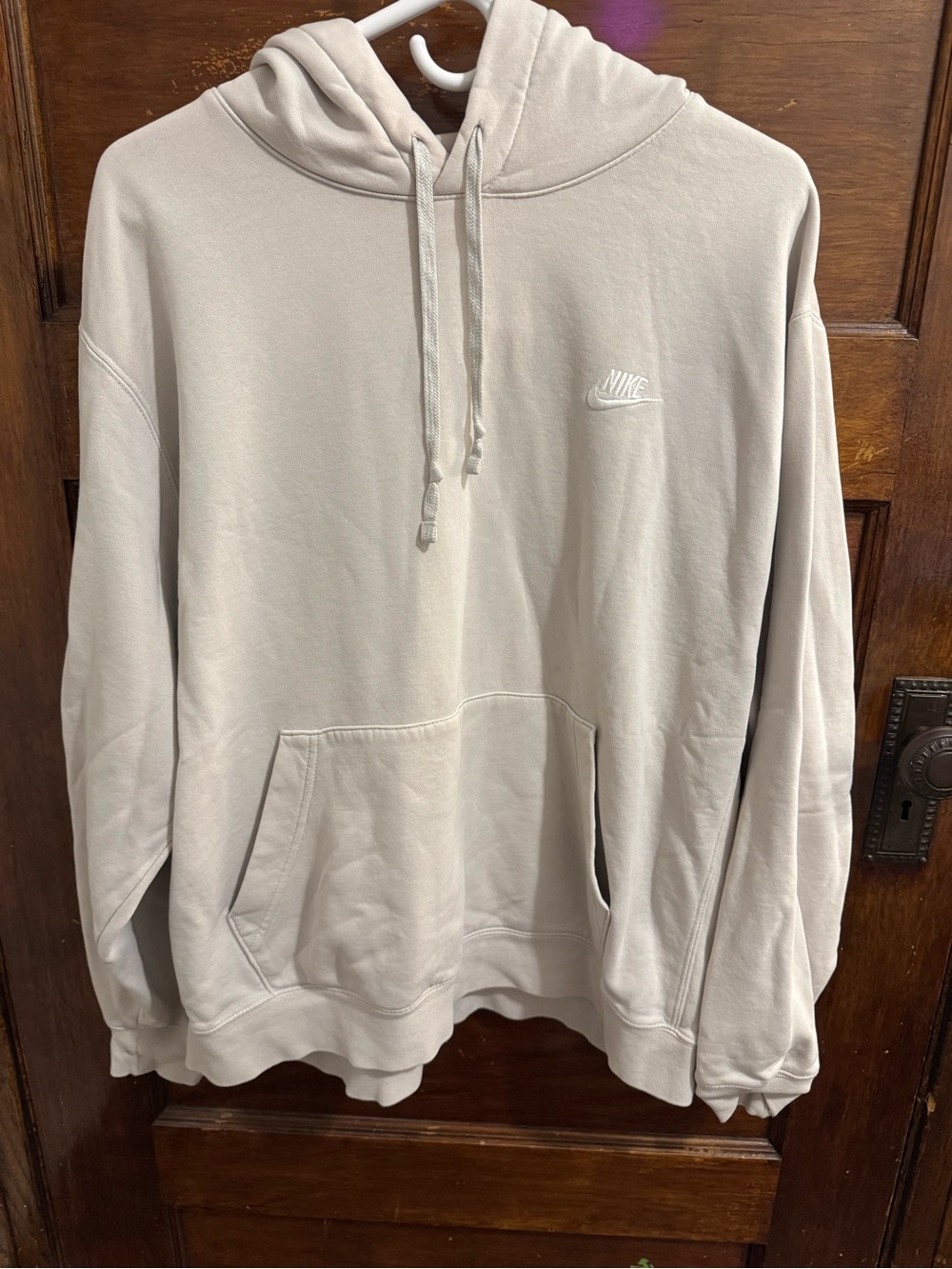 Nike Men's Beige Pullover Hoodie with Embroidered Logo